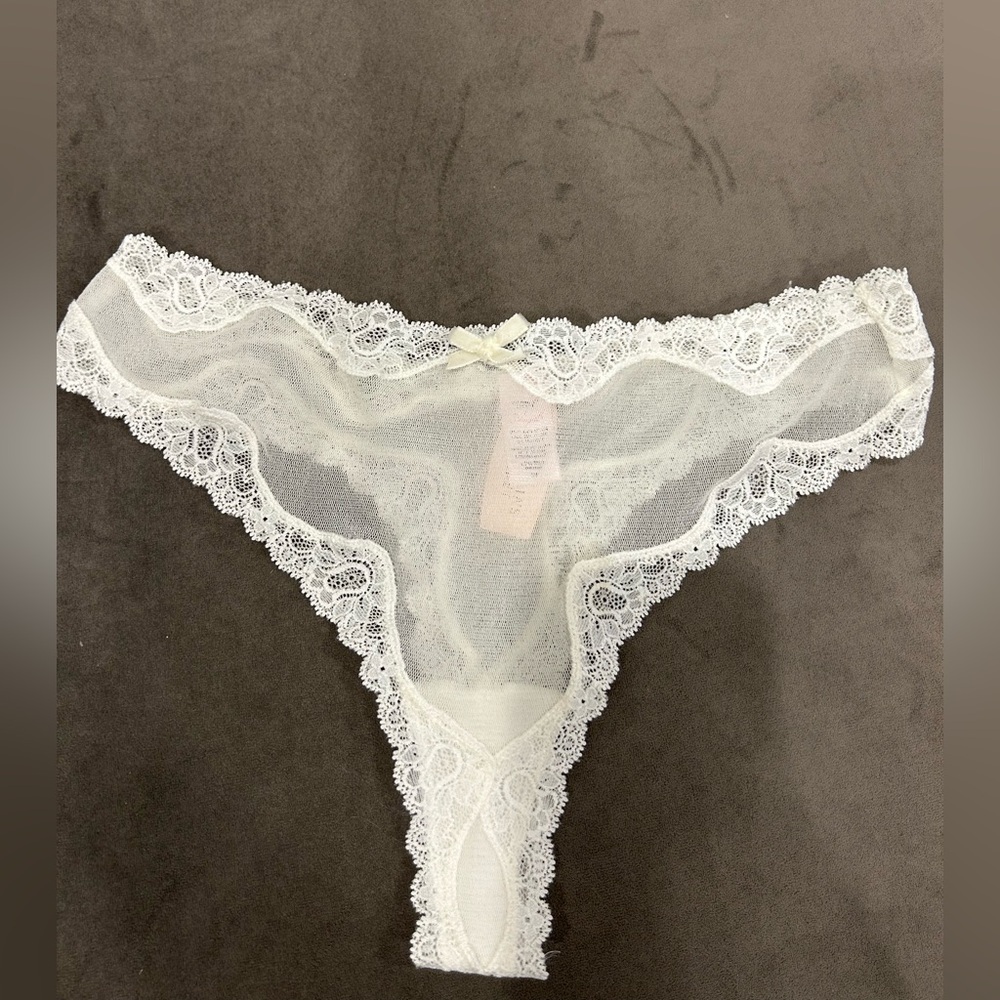 Lace Trim White Thong